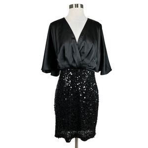 Eliza J Women's Cocktail Dress Size 6 Black Satin and Sequin Mini Sheath
